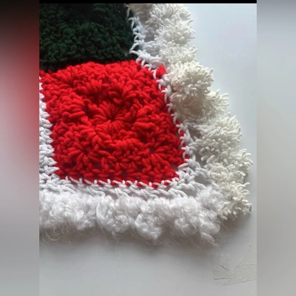 Handmade Christmas Crochet Blanket Red Green White Granny Square Soft‎ 36” X 40”
